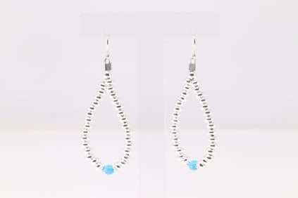 Native America Navajo Sterling Silver Pearl Beaded / Turquoise Dangling Earring's.