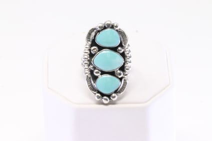Native America Navajo Sterling Silver Turquoise Ring By Jimmy Garcia.