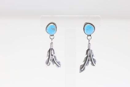 Native America Navajo Sterling Silver Turquoise Post / Dangling Earring's By Sharon McCarthy.