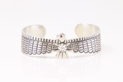 Native America Navajo Sterling Silver Thunderbird Bracelet By Darrell Cadman.