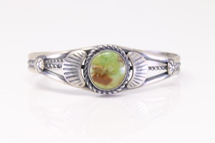 Native America Navajo Sterling Silver Turquoise Bracelet Cuff By Robert Shakey.