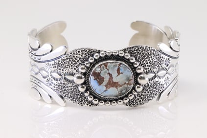 Native America Navajo Sterling Silver Golden Hills Turquoise Bracelet By D.Benally.