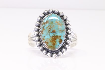 Native America Navajo Sterling Silver Kingman Turquiose Bracelet Cuff By Augustine Largo.