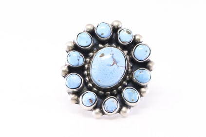 Native America Navajo Sterling Silver Golden Hills Turquoise Ring By Kathleen Livingston.