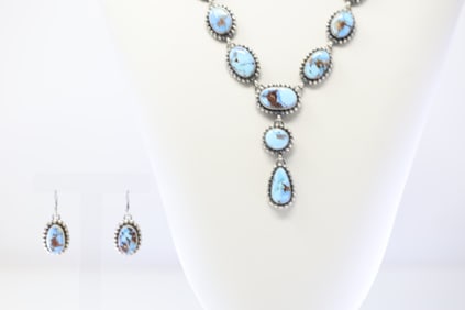 Native America Navajo Sterling Silver Golden Hills Turquoise Necklace & Earring's Set By M.Spencer.