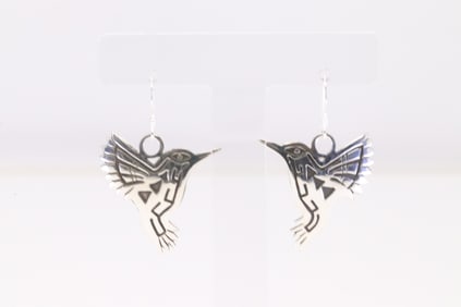 Native America Navajo Sterling Silver Overlay Hummingbird Dangling Earring's By Sonny Gene Jr.