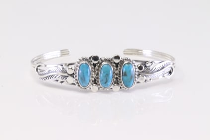 Native America Navajo Sterling Silver Turquoise Bracelet Cuff By Darrell Morgan.