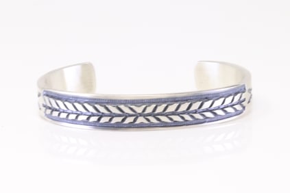 Native American Navajo Sterling Silver Solid Bracelet Cuff By J.Tahe.