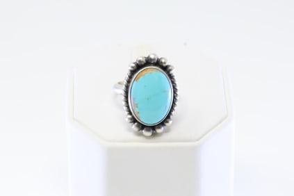 Native America Navajo Sterling Silver Turquoise Ring By A.M.