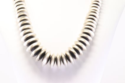 Native American Handmade Navajo Sterling Silver Saucer Bead Necklace By M.S.