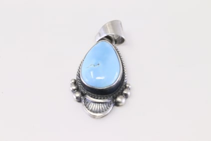 Native American Navajo Sterling Silver Golden Hill Turquoise Pendant By T.F.