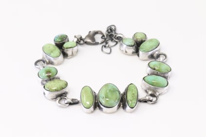 Native America Navajo Sterling Silver Sonora Gold Turquoise Bracelet Link By V.H.