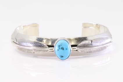 Native America Navajo Sterling Silver Turquoise Bracelet By Raymond Yazzie.