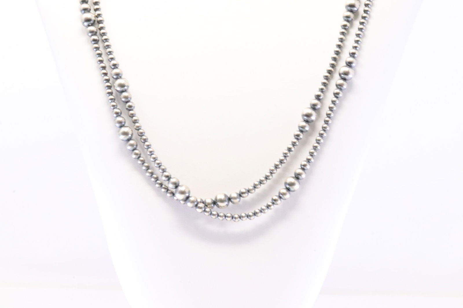 Native America Navajo Sterling Silver Double Strand Pearl Beaded Necklace. (1 of 4)