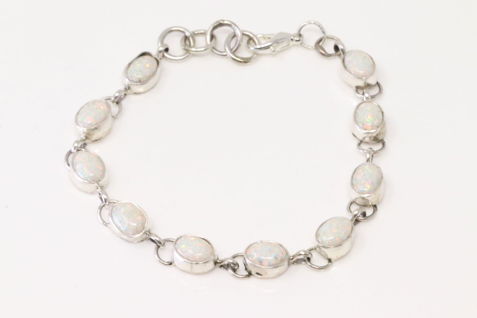 Native America Navajo Sterling Silver Synthetic White Opal Bracelet Link. (1 of 4)