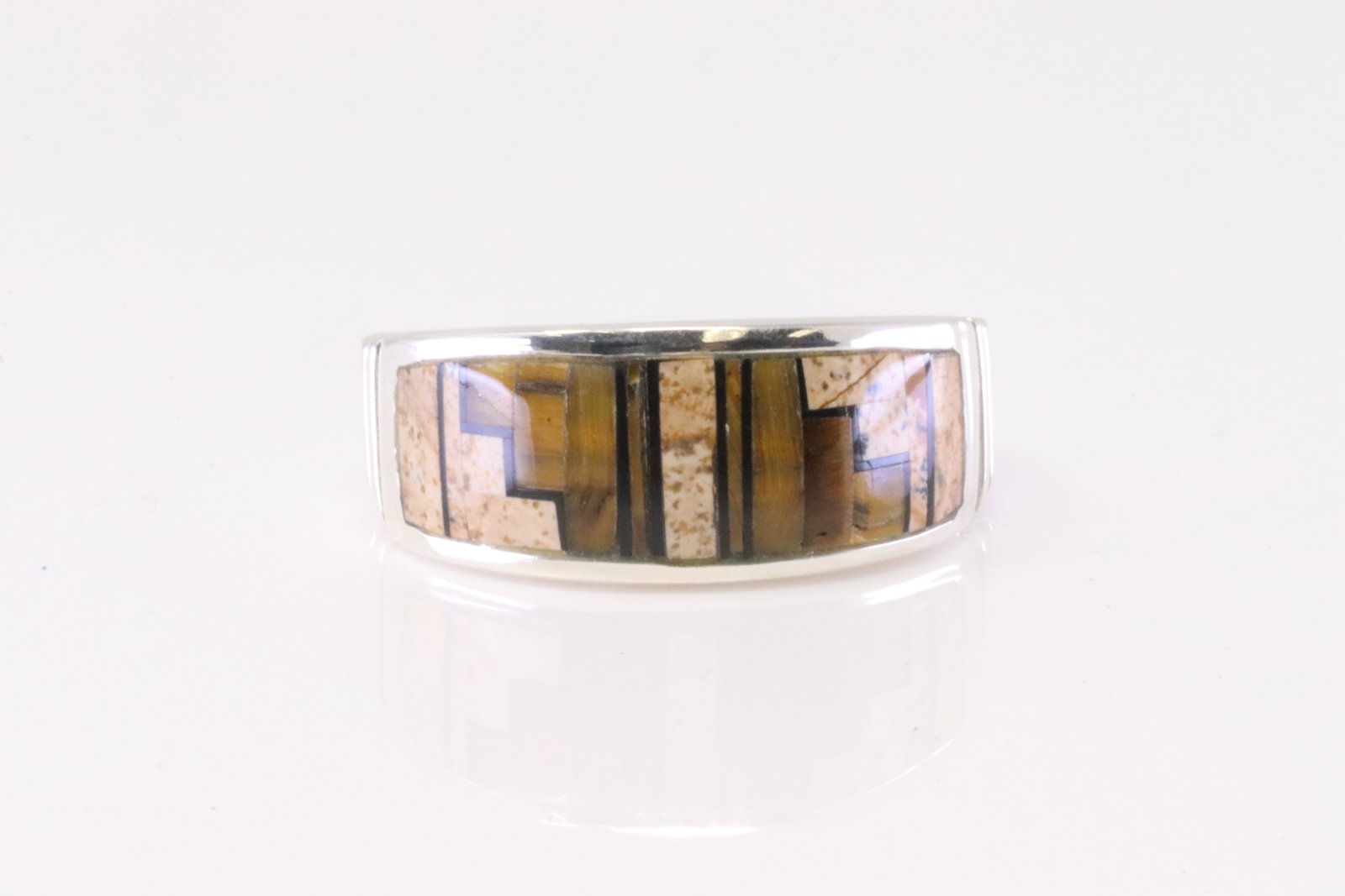Native America Navajo Sterling Silver Multi-Color Inlay Ring By Rick.: This is a Native America Navajo Sterling Silver Multi-Color Inlay Ring By Rick. Ring size: 8.25.