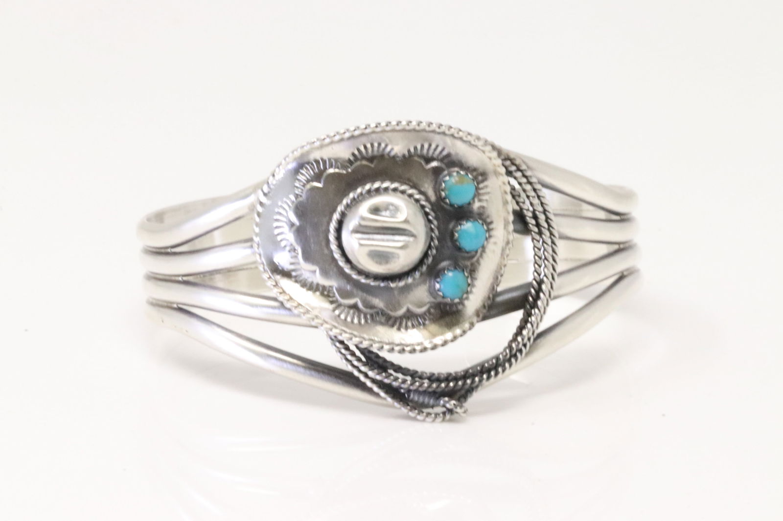 Native America Navajo Sterling Silver Turquoise Cowboy Hat Bracelet Cuff By Bobby Platero. (1 of 4)