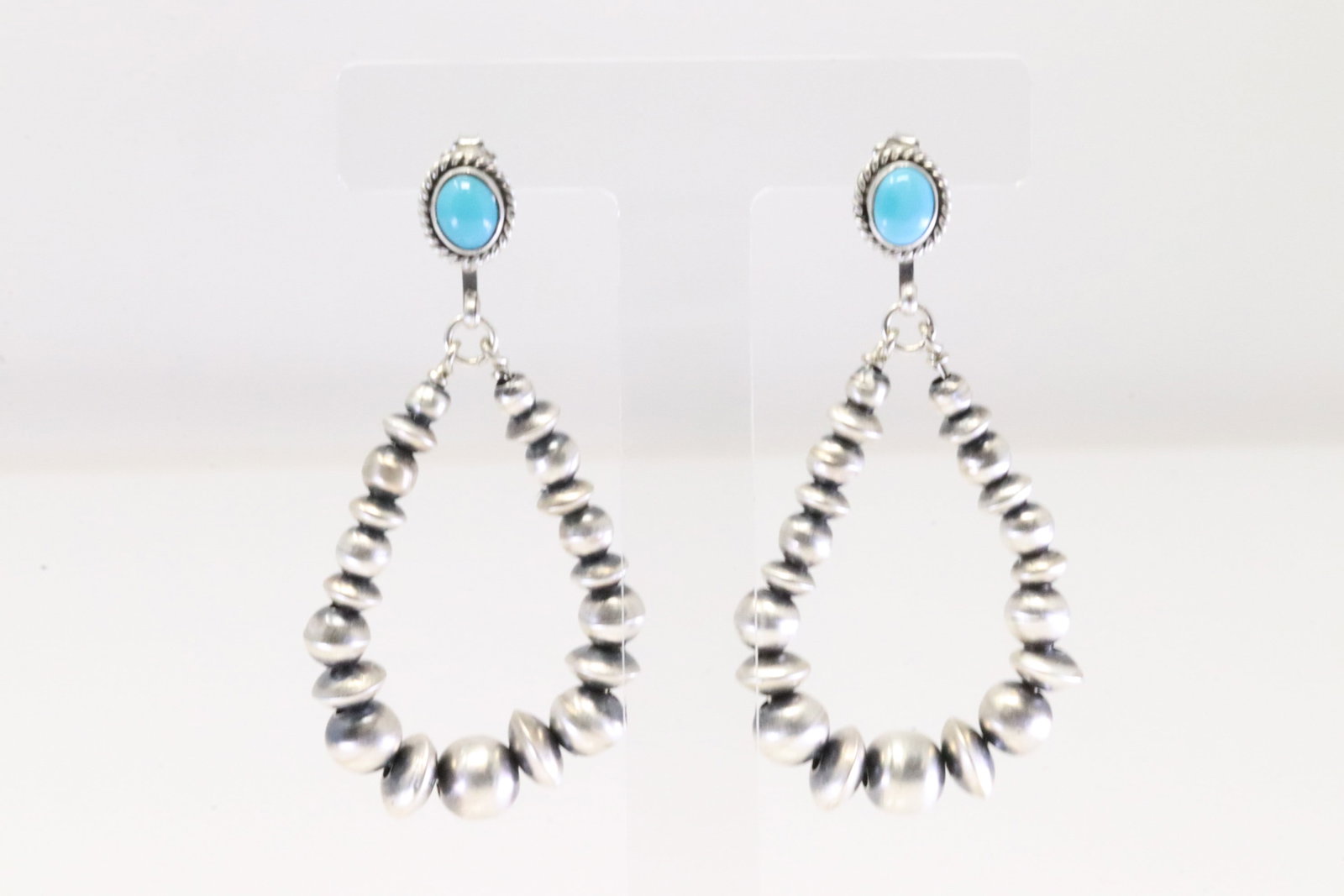 Native America Navajo Sterling Silver Turquoise / Pearl Beaded Post / Dangling Earring's By Rena: This is a Native America Navajo Sterling Silver Turquoise / Pearl Beaded Post / Dangling Earring's By Rena Begay.