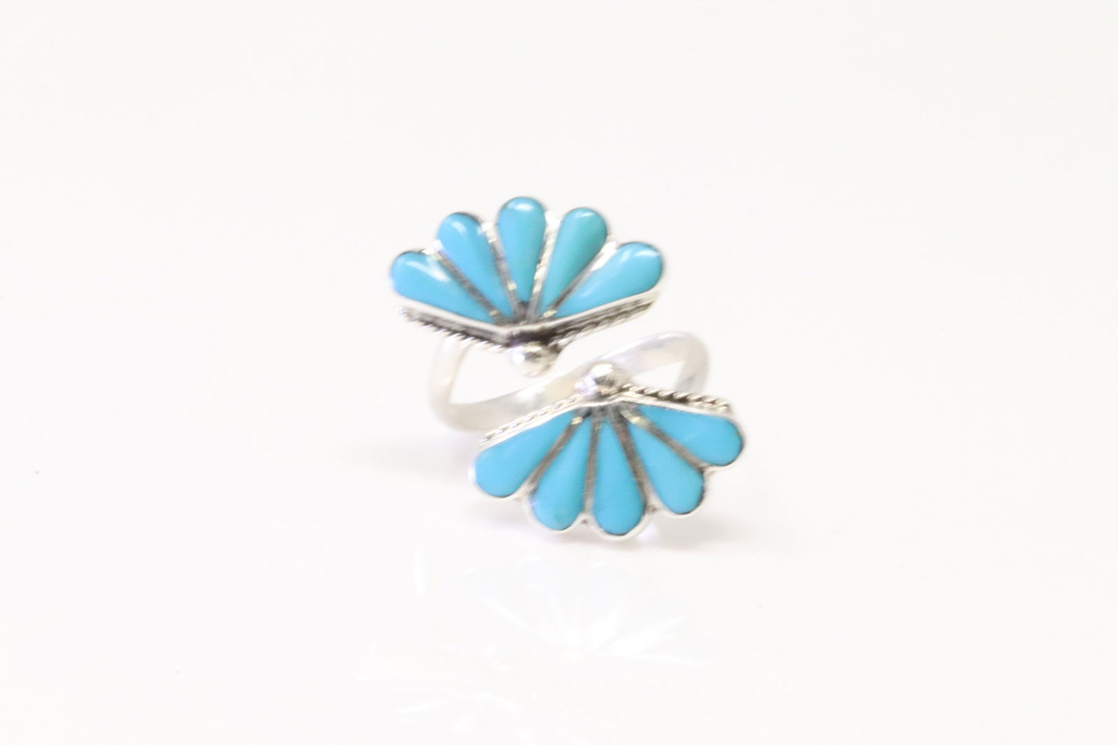 Native America Zuni Sterling Silver Turquoise Inlay Ring By R.V.N.