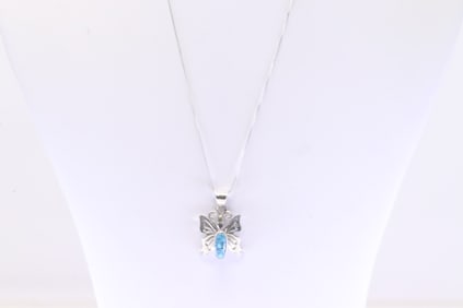 Native America Navajo Sterling Silver Turquoise Butterfly Pendant with A 925 Necklace.