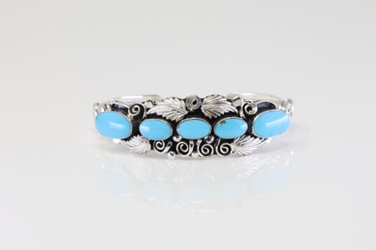 Native America Navajo Sterling Silver Turquoise Bracelet Cuff By Sheena Jack.