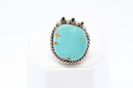 Native America Navajo Sterling Silver Turquoise Ring By J.