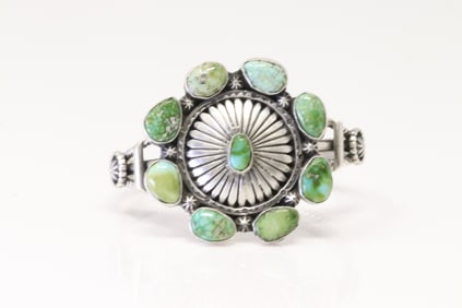 Native America Navajo Sterling Silver Sonora Gold Turquoise Bracelet Cuff By Harry B Yazzie.