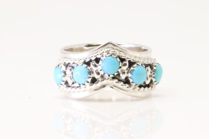 Native America Navajo Sterling Silver Turquoise Ring By Thomas Yazzie.