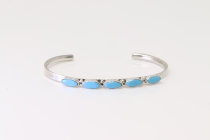 Native America Zuni Sterling Silver Turquoise Bracelet Cuff By Andrea Dishta.