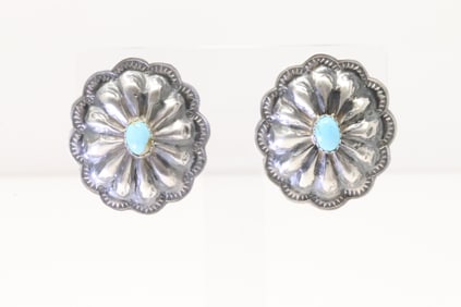 Native America Navajo Sterling Silver Turquoise Conch Post Earring's By Rita Lee.