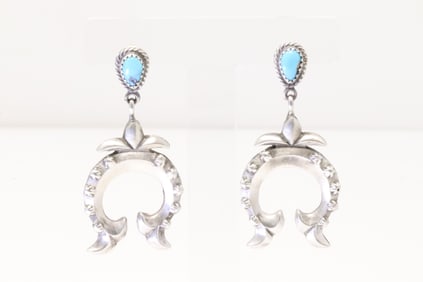 Native America Navajo Sterling Silver Turquoise Naja Post / Dangling Earring's By Annie Spencer.