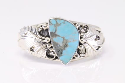 Native America Navajo Sterling Silver Turquoise Bracelet Cuff By R.B.