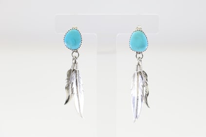 Native America Navajo Sterling Silver Turquoise Feather Post Earring's By Letricia Largo.