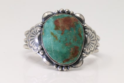 Native America Navajo Sterling Silver Turquoise Bracelet Cuff By M.Spencer.