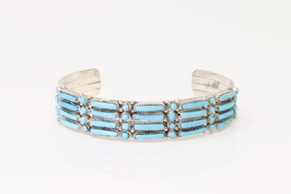 Native America Zuni Sterling Silver Turquoise Bracelet Cuff By Jennifer Wyaco.