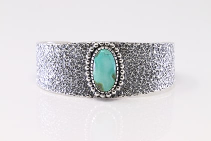 Native America Navajo Sterling Silver Sonora Gold Turquoise Bracelet By D.Benally.