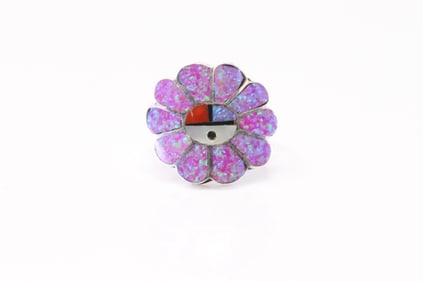 Native America Zuni Sterling Silver Pink Opal Inlay Ring By Burdian S.