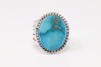 Native America Navajo Sterling Silver Turquoise Ring By Jeanette Ring.