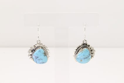 Native America Navajo Sterling Silver Turquoise Dangling Earring's By Arlene Lewis.