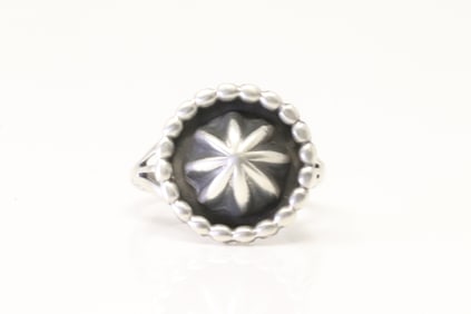 Native America Navajo Sterling Silver Stamped Ring By Kendall Yellowhorse.