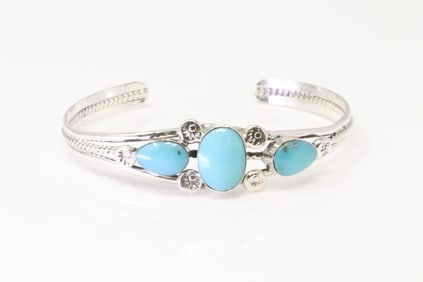 Native America Navajo Sterling Silver Turquoise Bracelet Cuff By Charlene Yazzie.