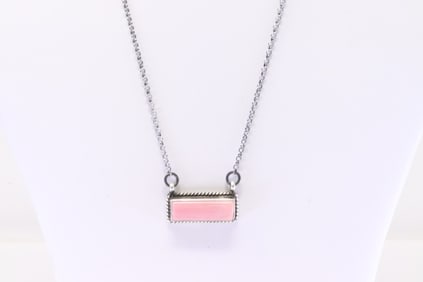 Native America Navajo Sterling Silver Pink Shell Conch Necklace By Sheryl Kee.