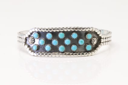 Native America Navajo Sterling Silver Turquoise Bracelet Cuff By Andrew Vandever.
