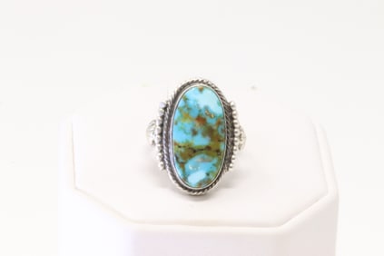 Native American Navajo Sterling Silver Turquoise Ring By Bobby Platero.