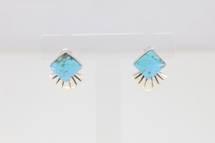 Native America Navajo Sterling Silver Turquoise Post Earring's By Sadie Jim.