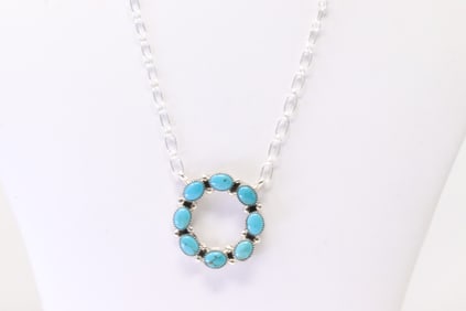 Native America Navajo Sterling Silver Turquoise Necklace By R.B.