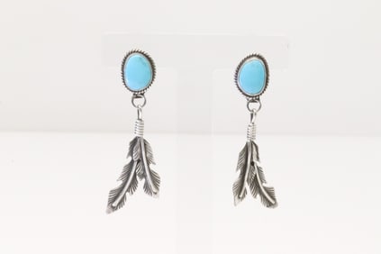 Native America Navajo Sterling Silver Turquoise Post / Dangling Earring's By Sharon McCarthy.
