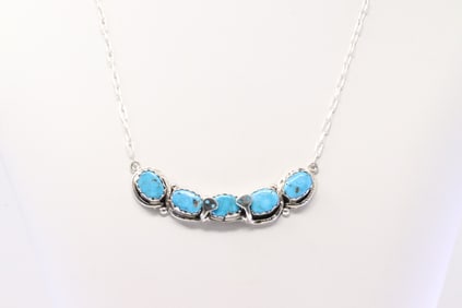 Native America Zuni Sterling Silver Turquoise Necklace By Effie C.