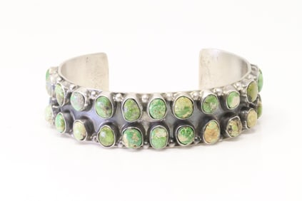 Native America Navajo Sterling Silver Sonora Gold Turquoise Bracelet Cuff By D.D.