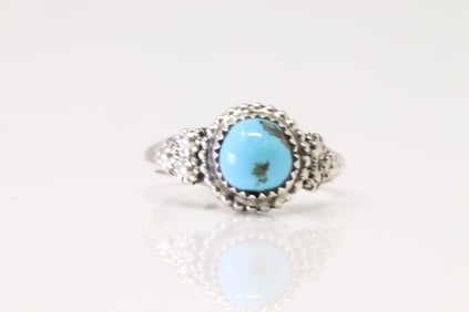 Native America Navajo Sterling Silver Turquoise Ring By Esther White.